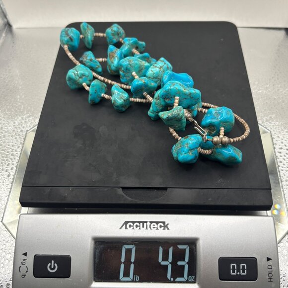 Genuine Turquoise Nugget Necklace 27” Heishi Shells Boho Tribal 4.3 Oz Southwest - Picture 2 of 10